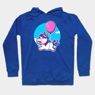 Cute Unicorn Floating With Balloon Cartoon Hoodie